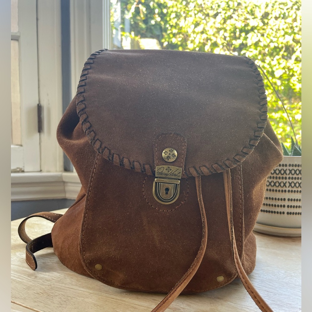 Patricia Nash Brown Suede Leather Drawstring Casape Backpack
